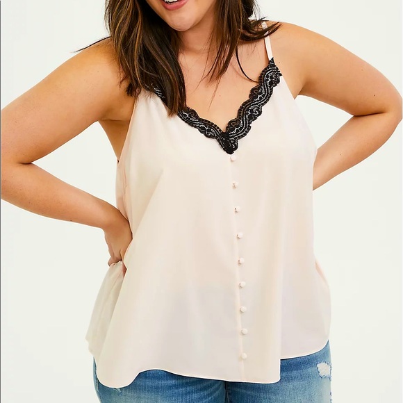 TORRID Light Pink and Black Lace Button Cami - Picture 1 of 5